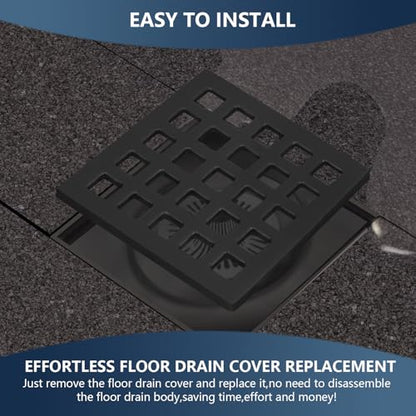 Uni-Green 3-3/4 inch Square Shower Drain Grate - 3.75" Matte Black Shower Floor Drain Cover Replacement - SUS304 Stainless Steel Hair Catcher/Drain Strainer for Bathrooms, Showers - color: Matte Black