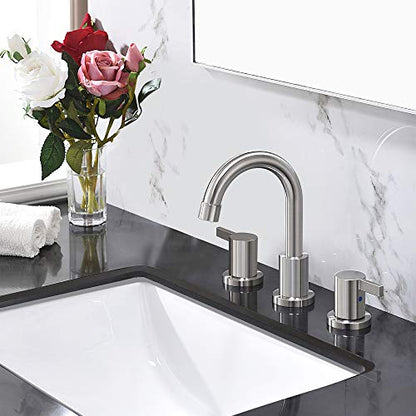 2 Handle 3 Hole 8 Inch Widespread Bathroom Faucet with Metal Pop-Up Drain, Brushed Nickel, WF015-1-BN - color: Brushed Nickel