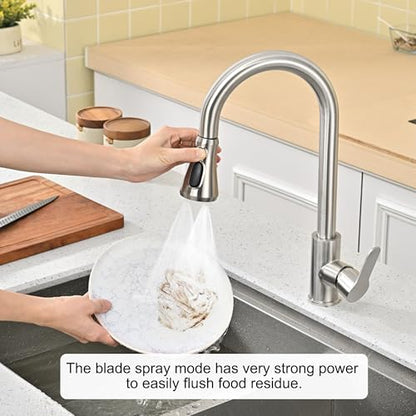 Universal Kitchen Faucet Head Replacement Brushed Nickel,ABS | 3 Function Pull Down Sink Spray Nozzle with 17 Adapter Compatible with Moen,Delta,Kohler,WEWE,American Standard Faucet - color: Brushed Nickel