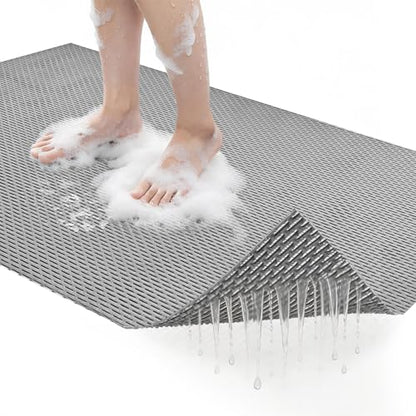 Extra Large Non-Slip Shower Mat, 58.26" x 31.49" Bathroom Shower Mat, Fast-Dry Drainage Hole PVC Bath Tub Mat, Anti Slip Bathroom Safety Accessory for Elderly/Kids, Gray