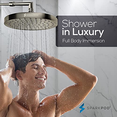 SparkPod Rain Shower Head, 8 Inch Round, Elegant Brushed Nickel Finish | High Pressure Shower Heads, 90 Nozzles, Adjustable Showerhead, No Tools Needed, Universal Connection - color: Elegant Brushed Nickel, style: 8 Inch Round