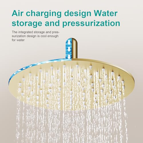 All Metal Rain Shower Head - Heavy Duty Stainless Steel, Easy Install, High Water Flow, Ultra-Thin Modern Design for Bathroom (F-Brushed Gold, 8) - color: Brushed Gold, size: 8