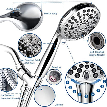 Shower Head with Handheld,High Pressure 10 Spray Modes Showerhead,Chrome | 4.7”Detachable Showerhead Set with 5ft Hose, Adjustable Bracket and Built-in Power Wash to Clean Tub, Tile & Pets - Chrome - color: Polished Chrome