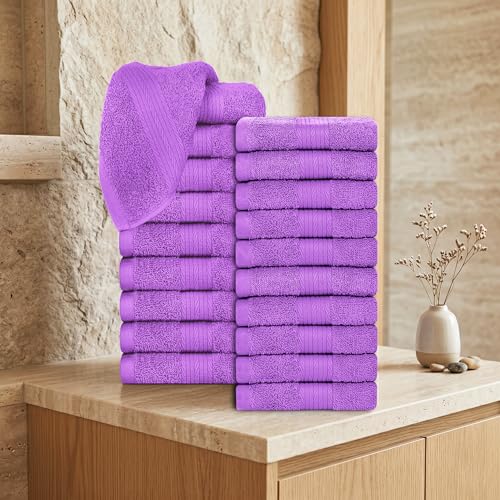 100% Cotton Washcloths 12x12 Inches, 600 GSM, Soft & Absorbent, Durable, Set of 20, Purple - color: Purple, size: Washcloth Set of 20