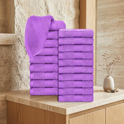 100% Cotton Washcloths 12x12 Inches, 600 GSM, Soft & Absorbent, Durable, Set of 20, Purple - color: Purple, size: Washcloth Set of 20