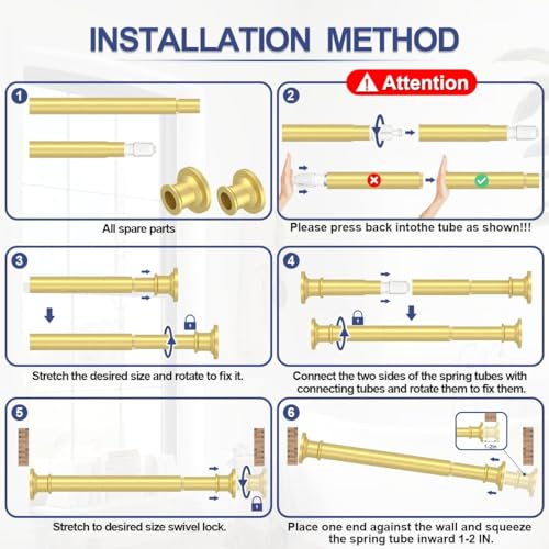 Gold Tension Rod 18-32 Inch, No Drill Spring Rod | Adjustable Stainless Steel Rod, No Drilling Required, Ideal For Closets And Small Windows - color: Gold