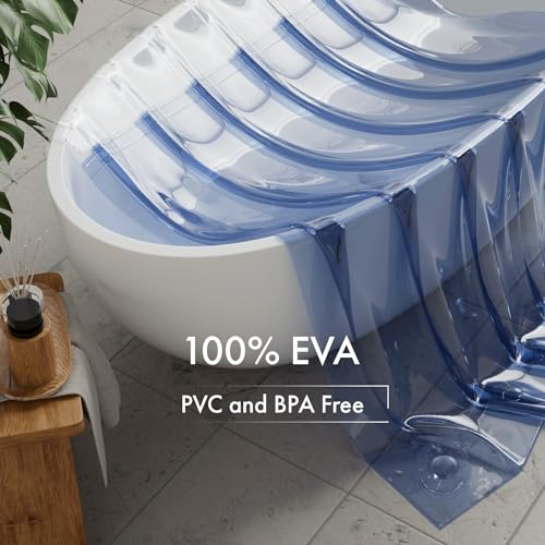 AmazerBath 100% EVA Shower Curtain Liner, 72 x 72 Inches Heavy Duty Shower Curtain and Liner 2-in-1 with 3 Clear Stones and 12 Brass Grommets, Color Block Soft Shower Liner - Clear & Ocean Blue - color: Rainbow Flip Oceanic