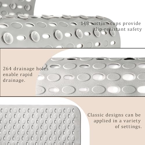 Non-Slip Bathtub Mats Bath Mat Machine Washable with Suction Cups for Tub, 39x15.5 inch, Grey - color: Grey