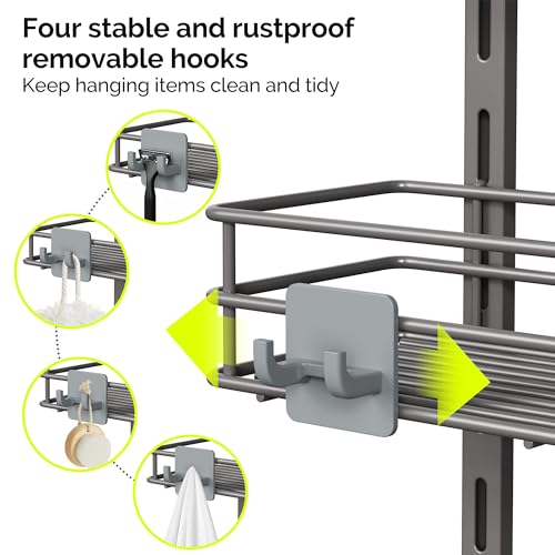 Orimade Over the Door Shower Caddy Adjustable 3 Tier Dark Grey,Bathroom Hanging Organizer Shelf Rustproof with 4 Hooks,Shower Basket with Soap Holder and Suction Cup - color: Dark Grey-3T