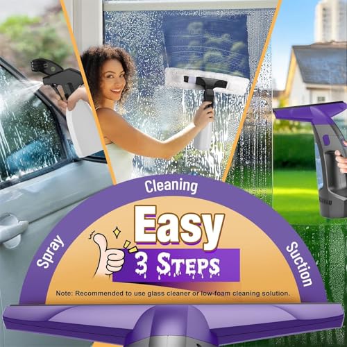 Window Vacuum Squeegee Cordless, 2000Pa Electric Window Cleaner Tool with Spray Bottle & Microfiber Pad, Handheld Window Cleaning Kit for Streak-Free Glass, Shower Doors, Mirrors, Tiles, Car Windows