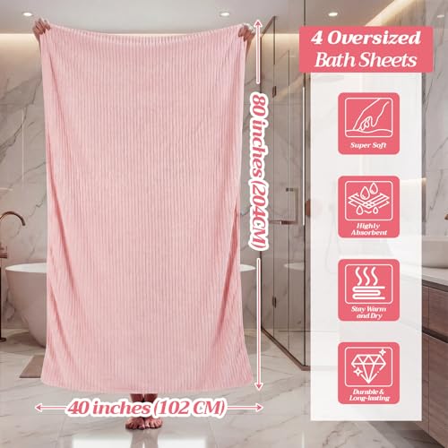 4 Pcs Extra Large Bath Towel 40x80'',Pink - color: Pink