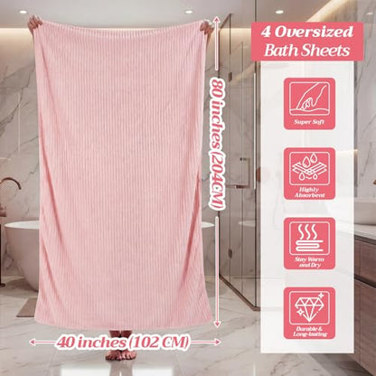 4 Pcs Extra Large Bath Towel 40x80'',Pink - color: Pink