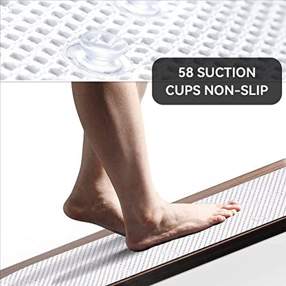 Bathtub Mat Non Slip Ivory 36” X 17” Shower Mat Soft Foam Bath Mats for Bathroom Tub, Bathtub Mat with Drain Holes, Suction Cups, Shower Mat Non Slip - color: White