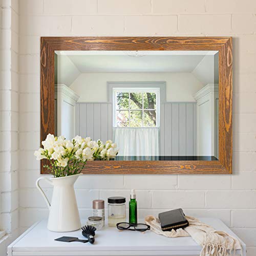 Wexford Home Maple Rustic Mirror Rectangular Barnwood Framed Wall Mirror for Home Decor, Vertical or Horizontal Hanging, 41x29 - color: Maple, size: 41"L x 29"W