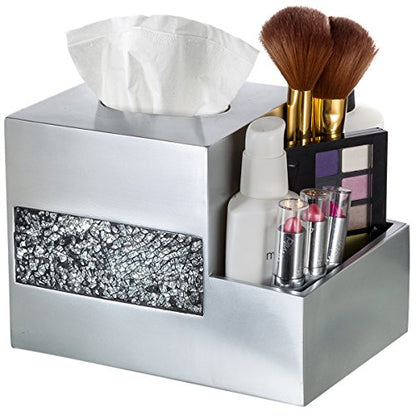 Crackled Glass Tissue Box Cover Square Silver Decorative Multi-function Storage Organizer Caddy; Tissue Box Holder & Countertop Nightstand Bedside Table Organizer Makeup, Phone, Remote Control Holder - style: Tissue Box Organizer