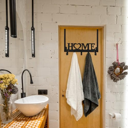 Kathfly Black Home Letter Over the Door Hooks Home Towel Hooks Heavy Duty Hanging Towel Rack Over Door Hanger, 5 Coat Hanger for Bedroom Bathroom Kitchen Black - color: Black, style: Home