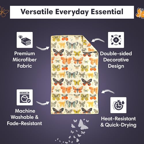 Microfiber Hand Towel & Washcloth Set, Double-Sided Waffle Weave Set of Two | Super Absorbent, Lint-Free, Fast Drying, Wings & Flower Farm Pattern, Purple/Cream, Bathroom, Kitchen, Car & Window Cloth Set - color: Wings & Flower Farm - Purple/Cream, size: