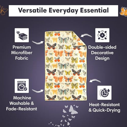 Microfiber Hand Towel & Washcloth Set, Double-Sided Waffle Weave Set of Two | Super Absorbent, Lint-Free, Fast Drying, Wings & Flower Farm Pattern, Purple/Cream, Bathroom, Kitchen, Car & Window Cloth Set - color: Wings & Flower Farm - Purple/Cream, size: