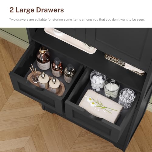 Iwell 57.8" H Tall Storage Cabinet with 2 Drawers & 2 Adjustable Shelves, Kitchen Cabinet with 4 Doors, Tall Cabinet for Living Room, Dining Room, Entryway, Black - color: Black-4 Shelves