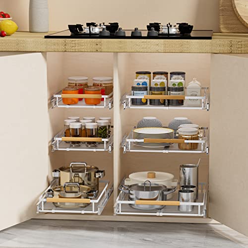 SANNO Pull Out Cabinet Organizer, Cabinet Shelf Kitchen Under Sink Shelf, Expandable Drawer Shelves with Sliding, Steel Metal Cabinet Drawers Slide Out, Chrome Finish - color: Chrome-3pack, size: S:12.1~18.4" W x 22.5" D
