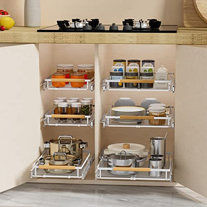SANNO Pull Out Cabinet Organizer, Cabinet Shelf Kitchen Under Sink Shelf, Expandable Drawer Shelves with Sliding, Steel Metal Cabinet Drawers Slide Out, Chrome Finish - color: Chrome-3pack, size: S:12.1~18.4" W x 22.5" D