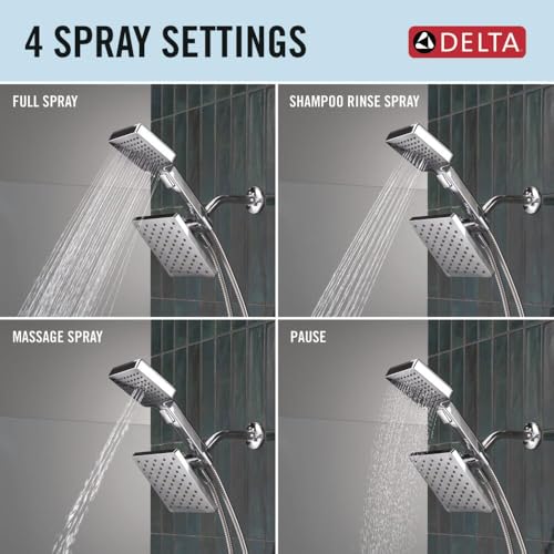 Delta Square 2-in-1 Dual Shower Head with 4-Setting HandHeld Spray, Chrome Detachable Double Shower Head with Hose, Showerhead, 1.75 GPM Flow Rate, Chrome 75755 - color: Chrome