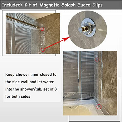 6 Hole Small Shower Curtain Liner with Side Magnets Kit, 36x72 | Close to Wall & Splash Guard, Bottom Magnets, Clear Narrow Stall Plastic Shower Liner 36 x 72 Inch for Bathroom - color: 8g.heavy-clear, size: 36"W x 72"L (Pack of 1)