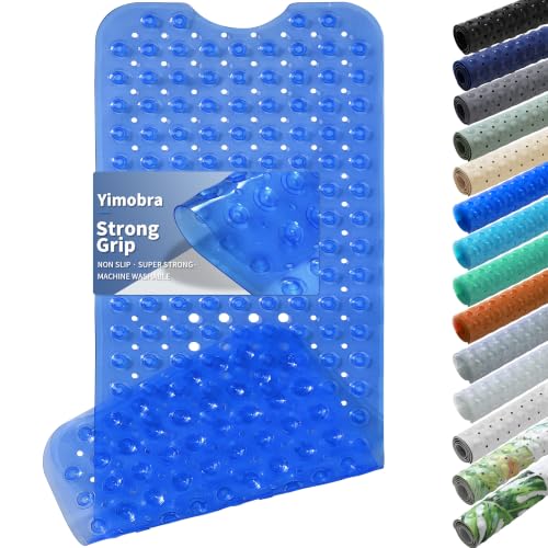 Yimobra Non Slip Bathtub Mat 40 x 16 Inch, Extra Long Shower Mat with Drain Holes, Machine Washable Baby Bath Mats, Strong Suction Cups for Bathroom Floor, Clear Navy Blue - color: Clear Navy Blue