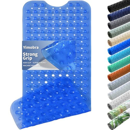 Yimobra Non Slip Bathtub Mat 40 x 16 Inch, Extra Long Shower Mat with Drain Holes, Machine Washable Baby Bath Mats, Strong Suction Cups for Bathroom Floor, Clear Navy Blue - color: Clear Navy Blue