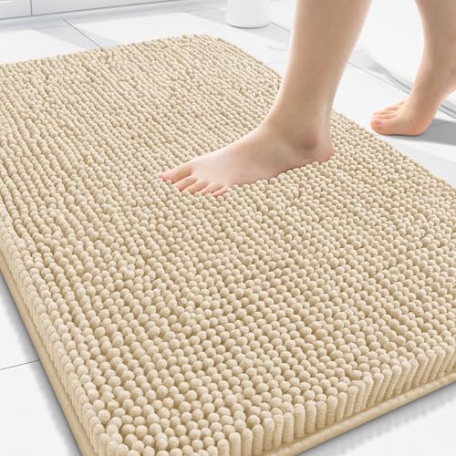 Arotive Bathroom Rugs 30x20, Extra Soft Absorbent Shaggy Chenille Bath Rugs, Machine Washable Rubber Backing Bath Mats for Bathroom Floor Tub and Shower, Home Decor Accessories, Beige - color: Beige, size: 30" X 20"