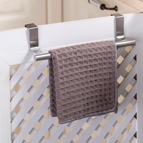 Cabinet Door Towel Bar, Kitchen Towel Holder, Silver, Single | Extended Anti-Slip Arm, EVA Scratch Guard Pads, No-Drill Install, Stainless Steel Dish Towel Holder, Kitchen Towel Rack - color: Brushed Finish - 1 Pack