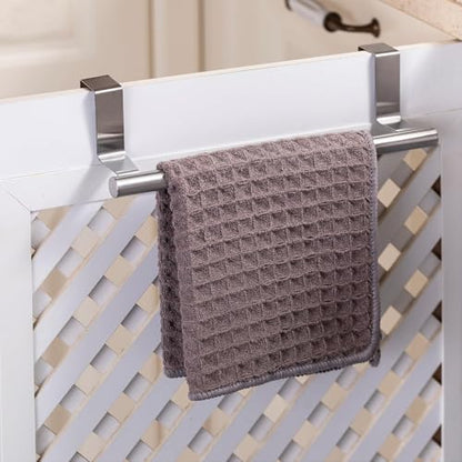 Cabinet Door Towel Bar, Kitchen Towel Holder, Silver, Single | Extended Anti-Slip Arm, EVA Scratch Guard Pads, No-Drill Install, Stainless Steel Dish Towel Holder, Kitchen Towel Rack - color: Brushed Finish - 1 Pack