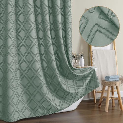 Sage Green Shower Curtain, Jacquard Clip Fabric Boho Shower Curtains for Bathroom, Geometric Lightweight Fabric Bathroom Shower Curtain, Elegant Modern Luxury Hotel Style Design, 72" W x 78" L - color: Sage Green, size: 72"W x 84"L (Pack of 1)