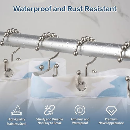 DAWNER Shower Curtain Hooks, Rust Proof Metal Easy Glide Double Rings, Stainless Steel Hangers for Bathroom Curtains, Set of 12, Brushed Nickel - color: Brushed Nickel