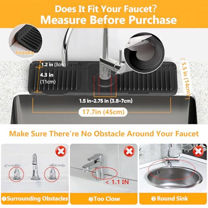 17.7'' Folding Faucet Mat for Kitchen Sink Splash Guard[7° Slope Fast Self-draining][Snap Lock Fit] Kitchen Sink Faucet Mat Splash Guard Kitchen Sink Area Water Splash Guard Behind Faucet Draining Mat - color: Black, size: 17.7" x 5.5"