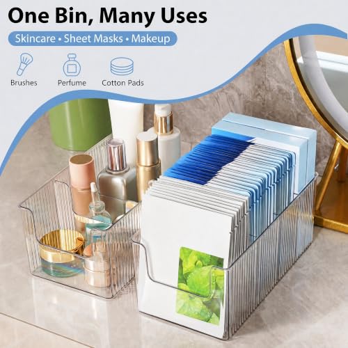 Skin Care Organizer & Face Mask Organizer with 4 Compartments | Sheet Mask Organizer & Makeup Palette Storage, Stackable Vanity Bin for Bathroom Countertop, Eyeshadow & Skincare Storage
