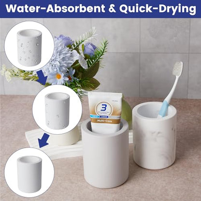 Drying Stone Toothbrush Holder, Diatomite Toothbrush Holders for Bathroom Counter, Quick Drying Electric Toothbrush and Toothpaste Holder Bathroom Organizer, Marble White - color: Marble White