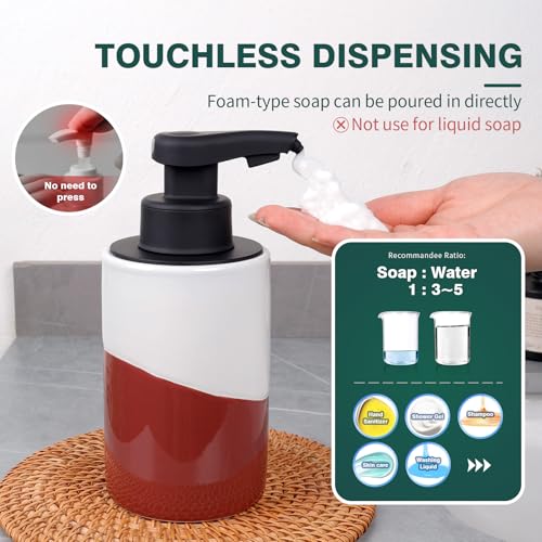 BosilunLife Automatic Soap Dispenser Ceramic Hand Free Soap Dispenser Pump Rechargeable Smart Electric Soap Lotion Dispenser Touchless for Kitchen Bathroom (White-Red, Foam Pump) - color: White-red (Foam)