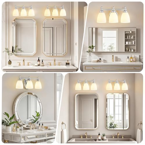 EJIAXIN Bathroom Light Fixtures, 3 Light Bathroom Lighting Fixtures Over Mirror Wall Mounted Lighting Chrome Vanity Light for Living Room Cabinet - color: White Chrome