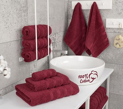 American Soft Linen 100% Cotton Luxury Turkish Towels, 6 Piece Towel Set | Soft Absorbent Quick Dry OEKO Tex Standard 100 Certificated Durable Machine Washable Premium Hotel Quality - color: Bordeaux Red