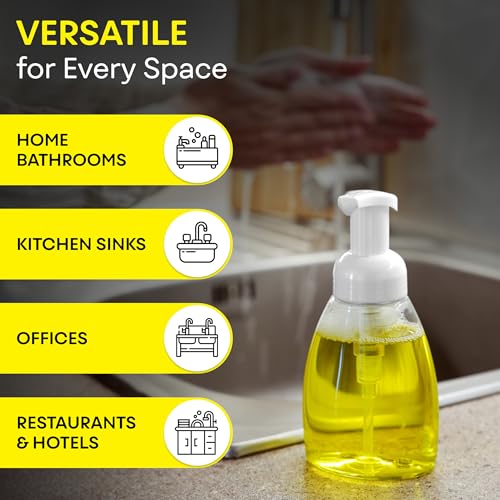Foaming Soap Dispenser Pump Bottles, BPA Free Empty Refillable Plastic Container for Liquid Soap - Kitchen, Bathroom, Commercial - 8oz (250ml) Pack of 3, Clear