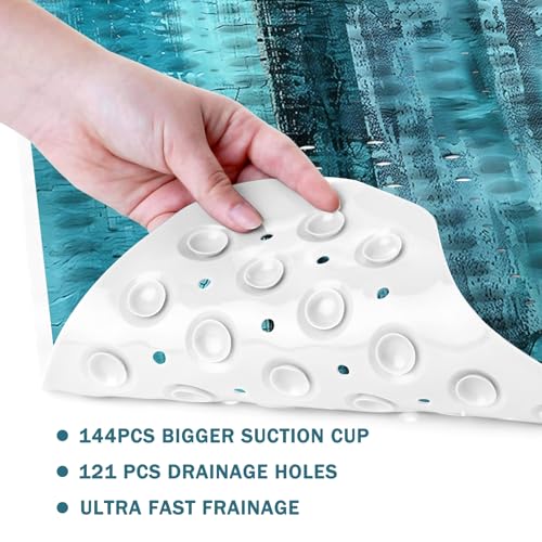 Bath Tub Mat Non Slip, Abstract Non Slip Bath Mat for Shower, Large Washable Shower mats for Showers with Drain Holes and Suction Cups,40 X 16 Inch (Turquoise Abstract) - color: Turquoise Abstract