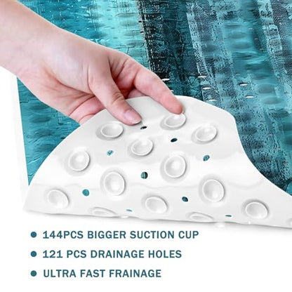 Bath Tub Mat Non Slip, Abstract Non Slip Bath Mat for Shower, Large Washable Shower mats for Showers with Drain Holes and Suction Cups,40 X 16 Inch (Turquoise Abstract) - color: Turquoise Abstract