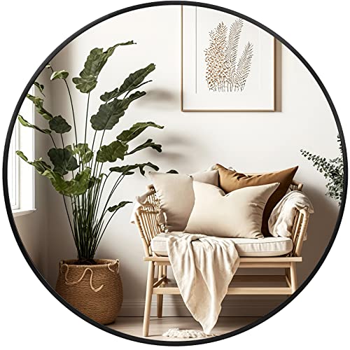 Fabuday Black Circle Mirror for Wall 20 inch - Round Mirrors for Bathroom, Entryway, Living Room, Hallway, Bedroom Decor, Small Matte Framed - color: Black, size: 20"L x 20"W