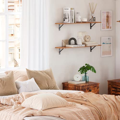 Wall Shelves, 23.6" Long Floating Shelves with Metal Brackets | Wall Mount Book Shelf, Set of 2, Easy Assembly, Max Load 22lbs, Wooden Storage Ledges, Bedroom/Bathroom/Kitchen, Rustic Brown - color: Rustic Brown, size: 23.6 Inch