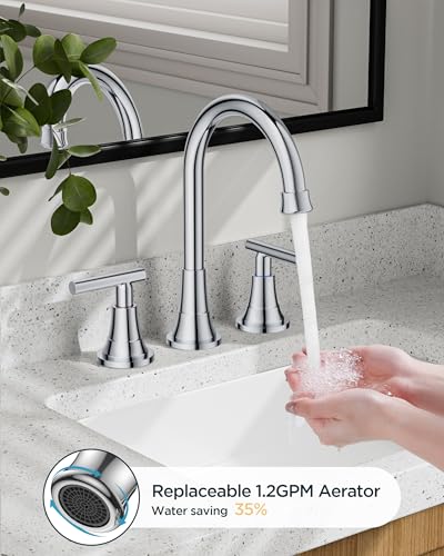 FORIOUS 8 in Widespread Chrome Bathroom Faucet 3 Hole, Chrome Faucet Vanity | 8 Inch Widespread Bathroom Faucet 3 hole Vanity and 4 Inch Bathroom Faucet Centerset 2 Hole for B2B Commercial, Spare Aerator - color: Chrome, style: Modern