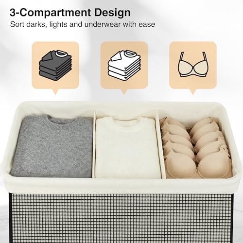 STO STO Laundry Hamper 3 Section with Lid, 180L Large 3 Compartment Laundry Sorter, Laundry Basket with Removable Washable Liner Bag, Breathable Clothes Hamper for Bedroom Bathroom Laundry Room Closet - size: 3-Section