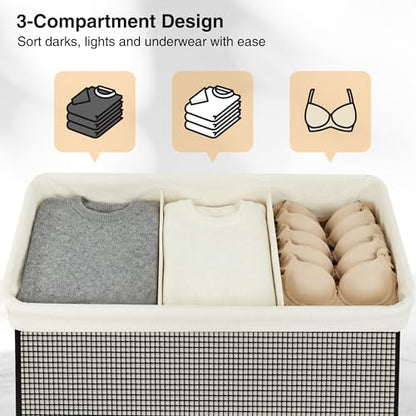 STO STO Laundry Hamper 3 Section with Lid, 180L Large 3 Compartment Laundry Sorter, Laundry Basket with Removable Washable Liner Bag, Breathable Clothes Hamper for Bedroom Bathroom Laundry Room Closet - size: 3-Section