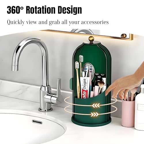 JEESA Dustproof Toothbrush Holder with Cover, All Green | 360° Rotating, 180° Sliding Lid, 3 Slots, Toothbrush Organizer, for Bathroom Countertop - color: All Green