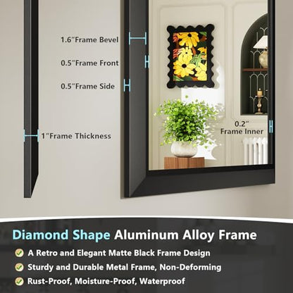55x30 Inch Black Bathroom Mirror for Wall, Beveled Framed Rectangle Bathroom Vanity Mirrors for Over Sink, Bedroom, Living Room, Entryway, Anti-Rust, HD Tempered Glass, Horizontally/Vertically - size: 55"L x 30"W